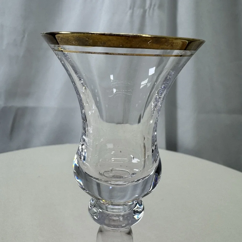 One (1) MIKASA Jamestown Crystal Candlestick Gold‎ Trim Single Candle Holders